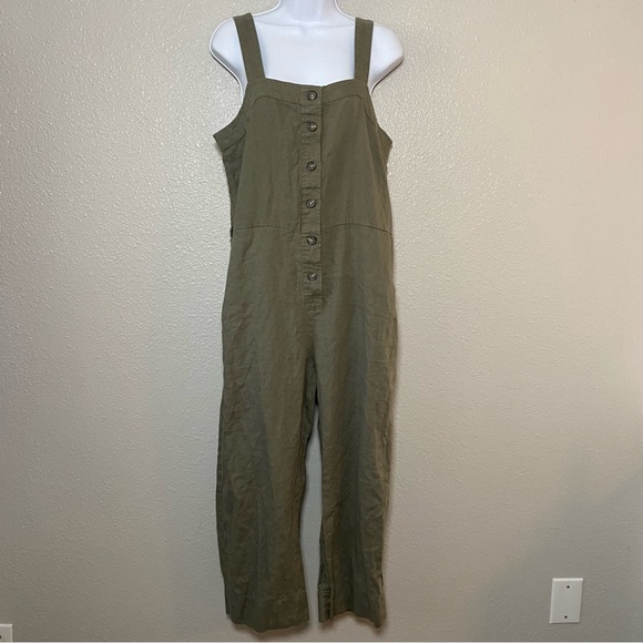 Everlane Pants - Everlane Olive Green Button-Front Linen Jumpsuit